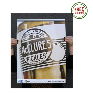 mcclure's poster close up of pickle jar with On Sale text