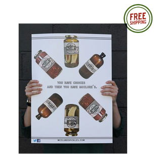 mcclure's poster with images of the various items sold