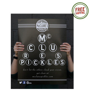 mcclure's poster with mcclure's pickles arranged like eye chart